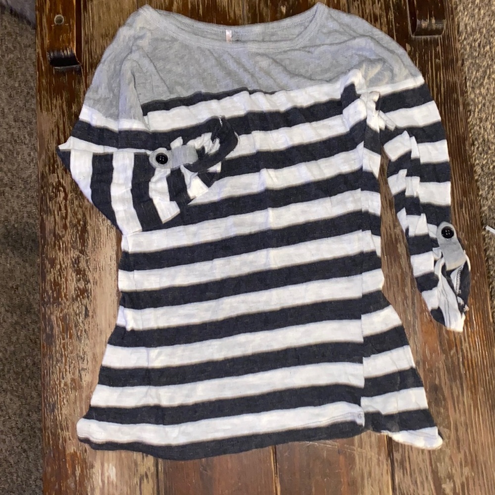 Poof Large Striped Top with Sleeve Details